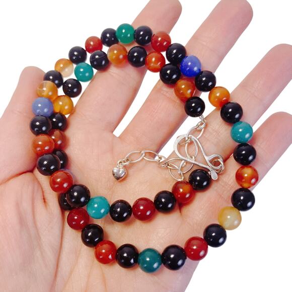 Signed DTR Jay King Sterling Silver Colorful Gemstone Chalcedony Beaded Necklace - Picture 3 of 16